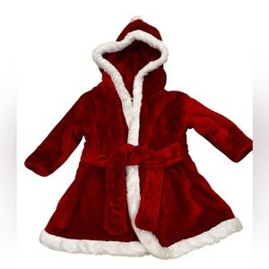 HB Santa‎ Baby's Christmas Hooded Robe Plush Red White Polyester 0-9 mths